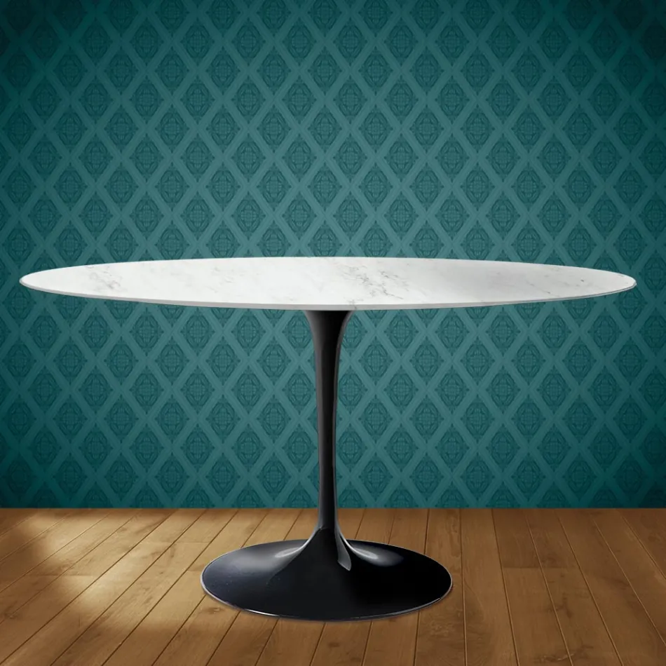 Eero Saarinen Tulpentafel H 74 Ovaal in Salina Keramiek Gemaakt in Italië - Scharlakenrood Viadurini