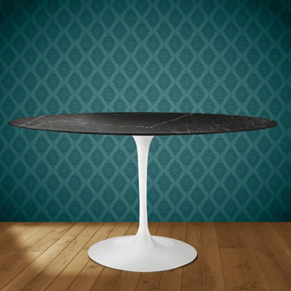 Eero Saarinen Tulpentafel H 74 Ovaal in Somnia Keramiek Gemaakt in Italië - Scharlakenrood Viadurini