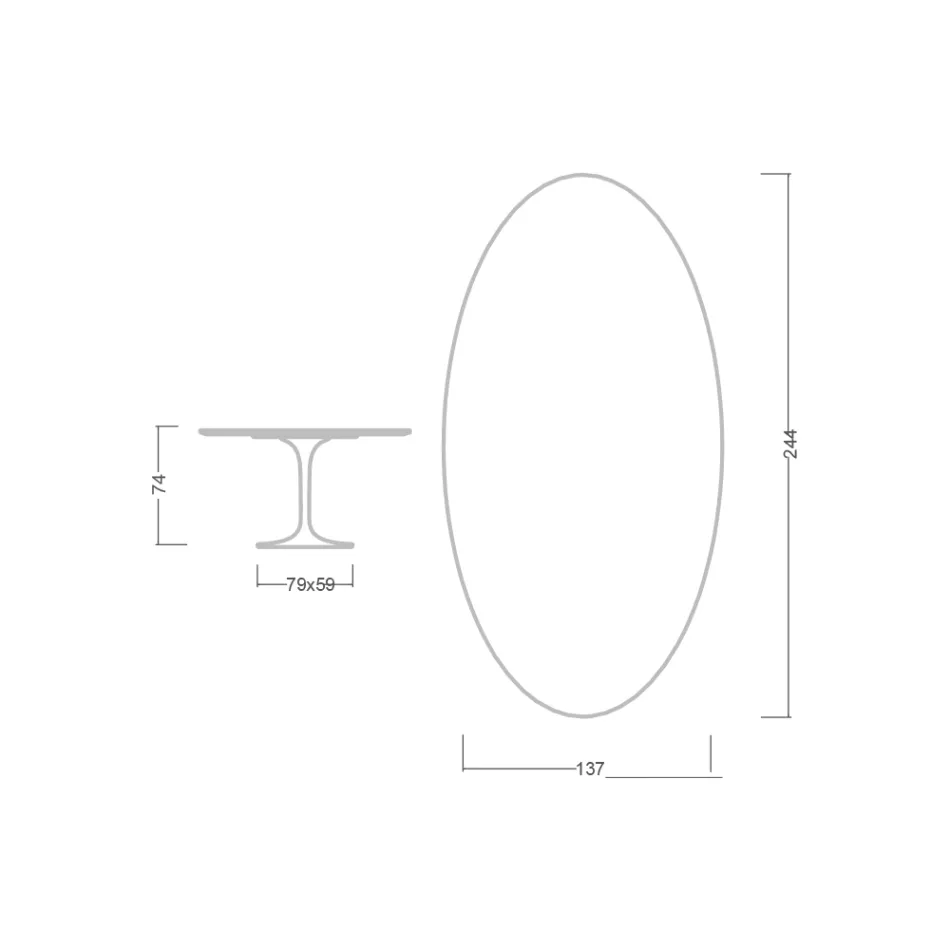 Eero Saarinen Tulpentafel H 74 Ovaal in Somnia Keramiek Gemaakt in Italië - Scharlakenrood Viadurini