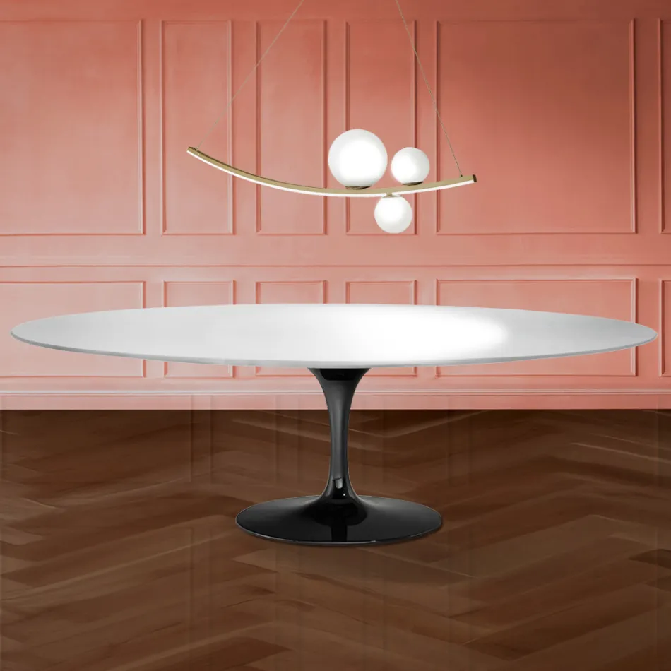 Eero Saarinen Tulip Tafel H 74 Ovaal in vloeibaar laminaat Gemaakt in Italië - Scharlakenrood Viadurini
