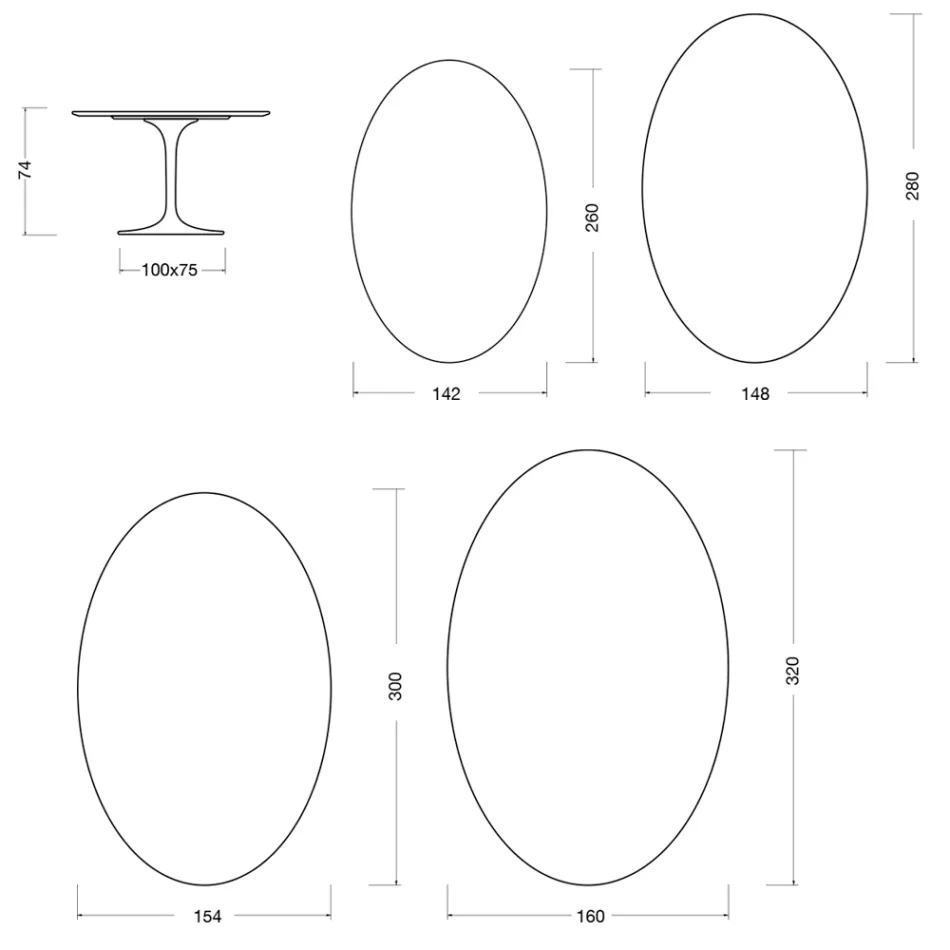 Eero Saarinen Tulip Tafel H 74 Ovaal in vloeibaar laminaat Gemaakt in Italië - Scharlakenrood Viadurini