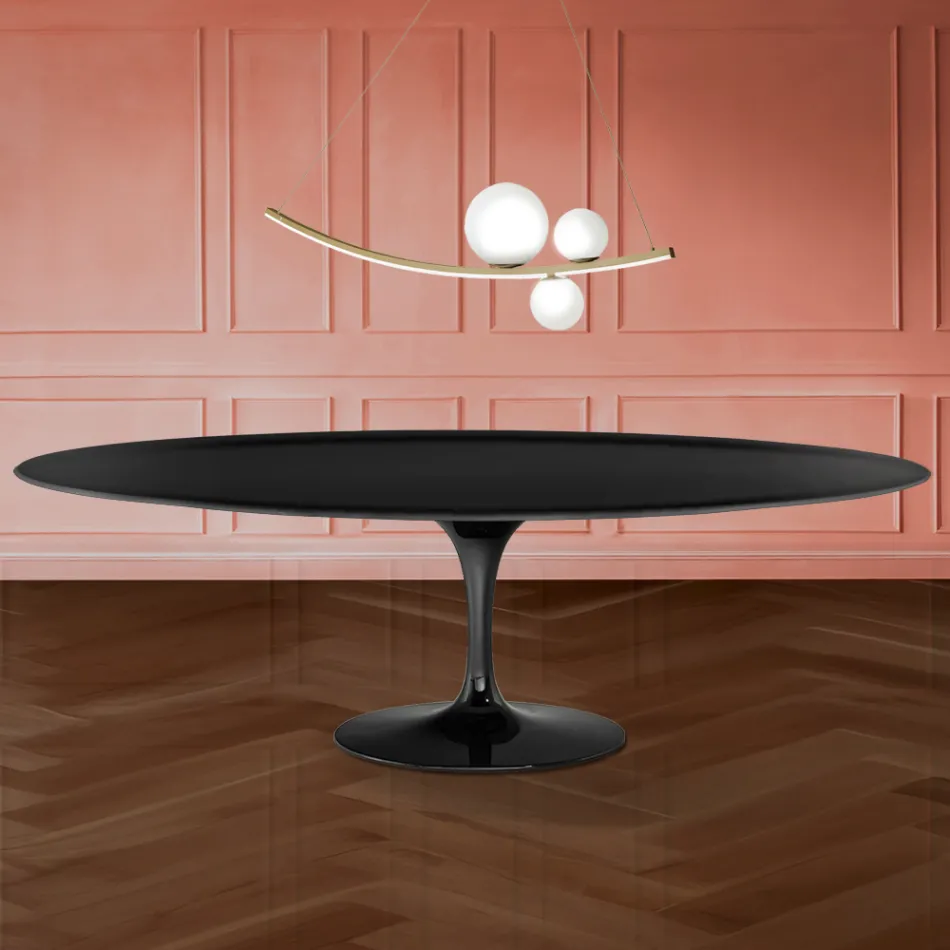 Eero Saarinen Tulip Tafel H 74 Ovaal in vloeibaar laminaat Gemaakt in Italië - Scharlakenrood Viadurini