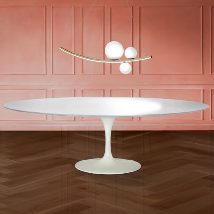 Eero Saarinen Tulip Tafel H 74 Ovaal in vloeibaar laminaat Gemaakt in Italië - Scharlakenrood Viadurini