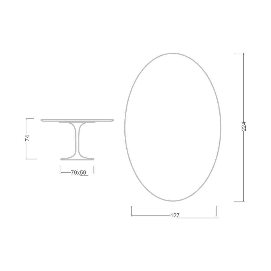 Eero Saarinen Tulip Tafel H 74 Ovaal in Zwart Marquinia Marmer Made in Italy - Scarlet Viadurini