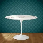 Eero Saarinen Tulpentafel H 74 Rond in Keramiek Aura 22 Gemaakt in Italië - Scharlakenrood Viadurini