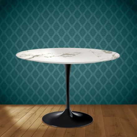 Eero Saarinen Tulpentafel H 74 Rond in Keramiek Aura 22 Gemaakt in Italië - Scharlakenrood Viadurini