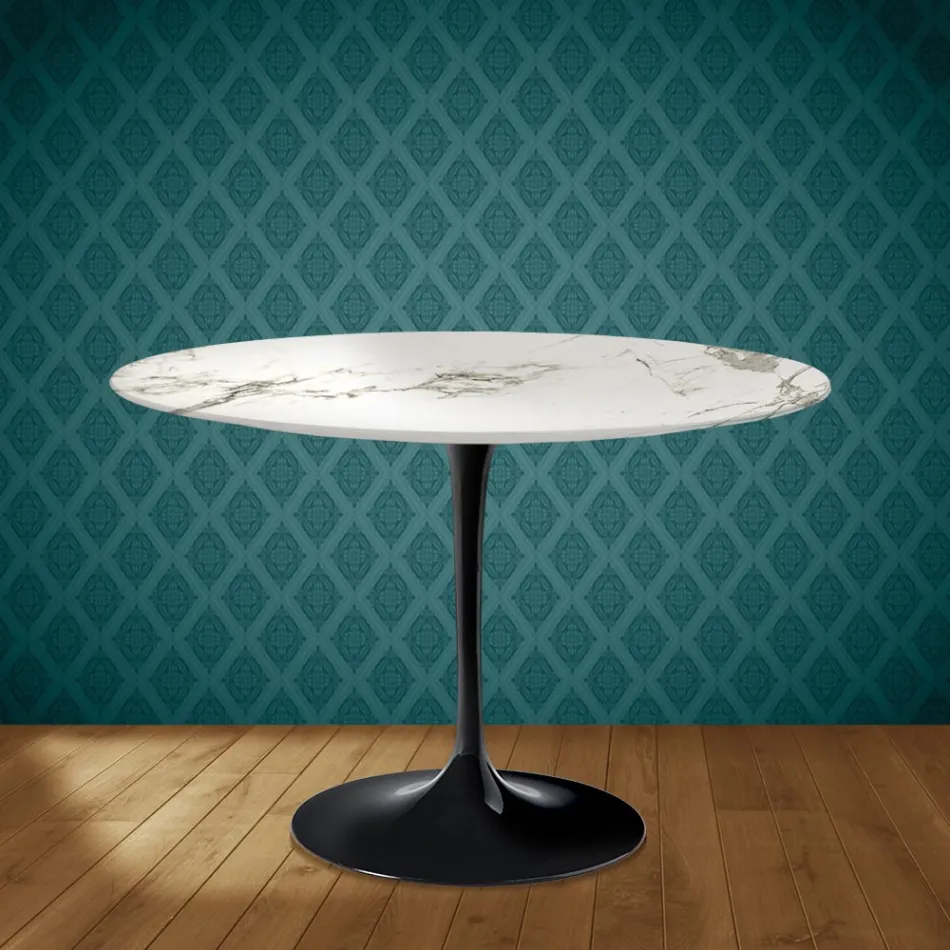 Eero Saarinen Tulpentafel H 74 Rond in Keramiek Aura 22 Gemaakt in Italië - Scharlakenrood Viadurini