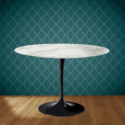 Eero Saarinen Tulp Tafel H 74 Rond in Glanzend Keramiek Gemaakt in Italië - Scharlakenrood Viadurini