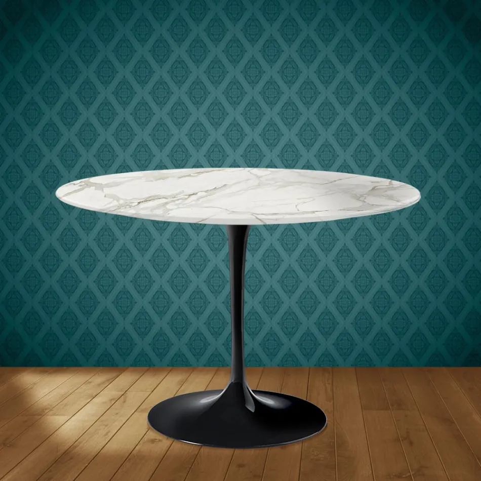 Eero Saarinen Tulp Tafel H 74 Rond in Glanzend Keramiek Gemaakt in Italië - Scharlakenrood Viadurini