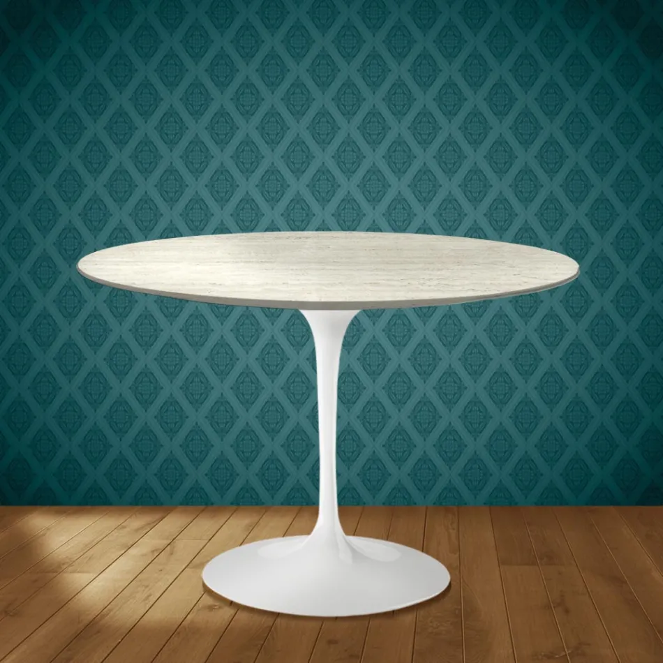 Eero Saarinen Tulpentafel H 74 Rond in Marmorio Keramiek Gemaakt in Italië - Scharlakenrood Viadurini