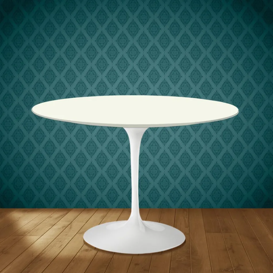 Eero Saarinen Tulpentafel H 74 Rond in Moonè Keramiek Gemaakt in Italië - Scharlakenrood Viadurini