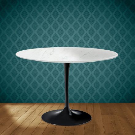 Eero Saarinen Tulpentafel H 74 Rond in Salina Keramiek Gemaakt in Italië - Scharlakenrood Viadurini