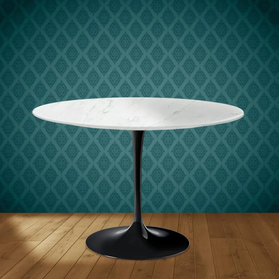Eero Saarinen Tulpentafel H 74 Rond in Salina Keramiek Gemaakt in Italië - Scharlakenrood Viadurini