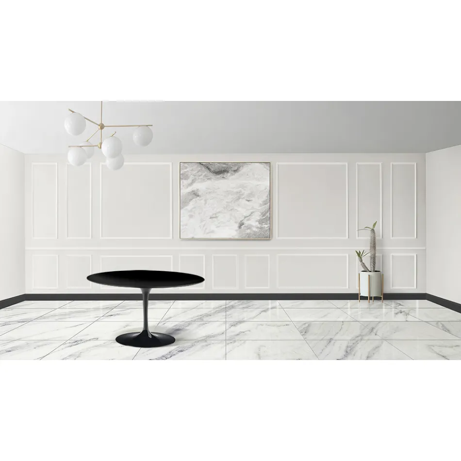 Tulp Tafel Eero Sarinen H 73 met Zwart Vloeibaar Laminaat MDF Top - Scarlet Viadurini
