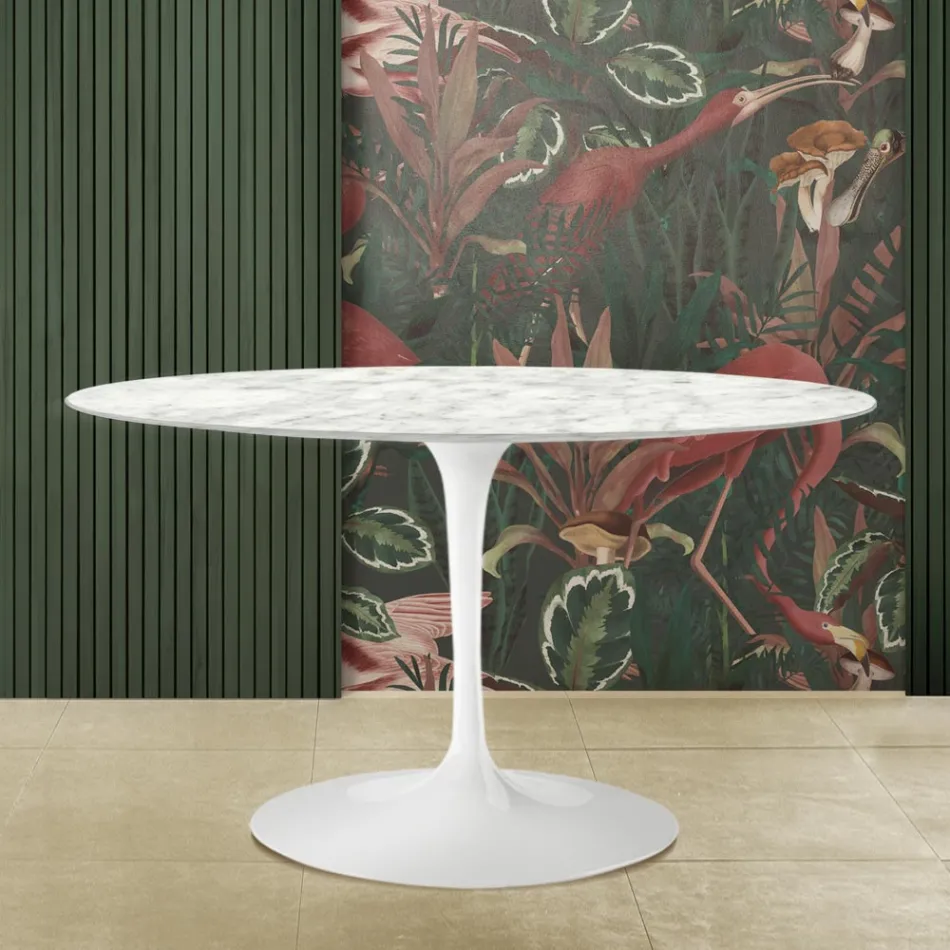 Tulip Tafel Saarinen H 73 met ovalen blad in Carrara marmer Made in Italy - Scarlet Viadurini
