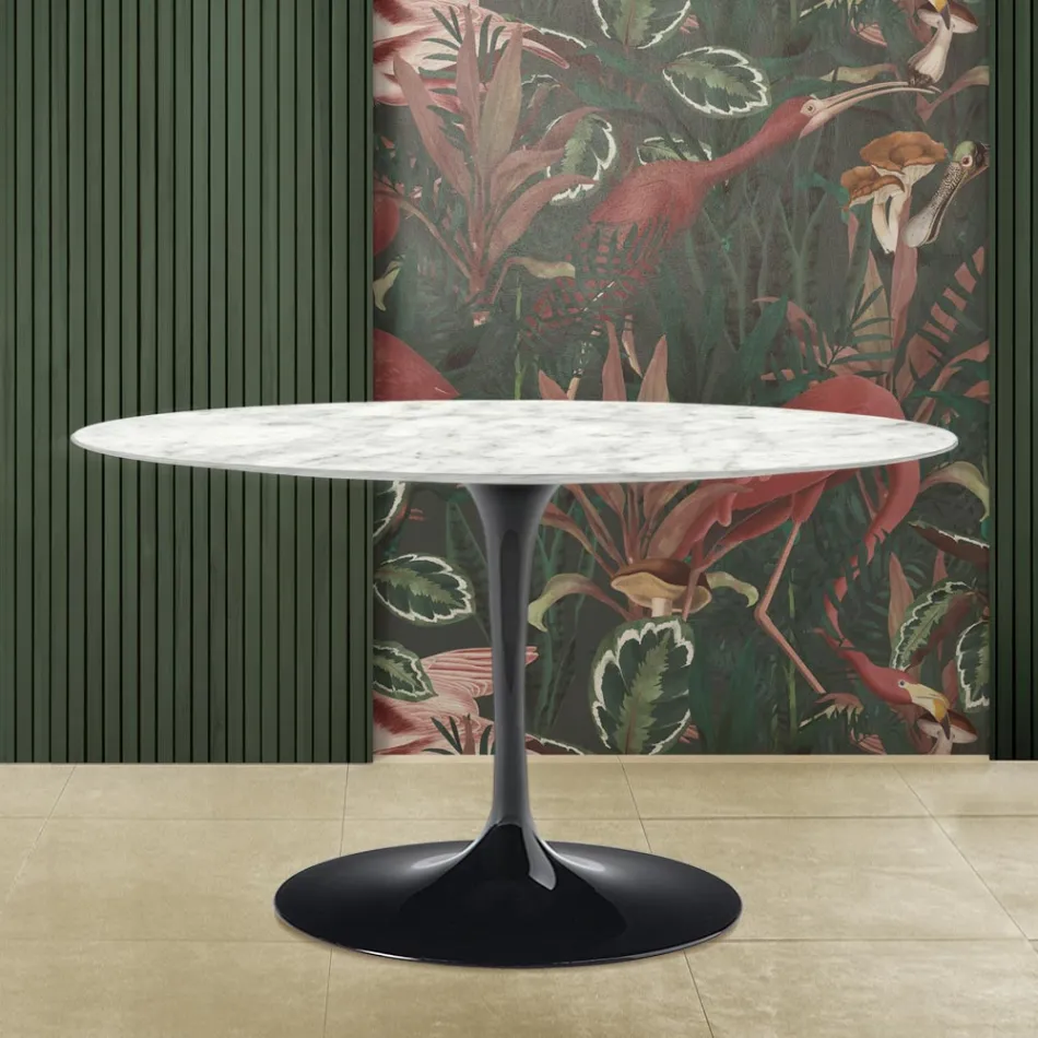 Tulip Tafel Saarinen H 73 met ovalen blad in Carrara marmer Made in Italy - Scarlet Viadurini