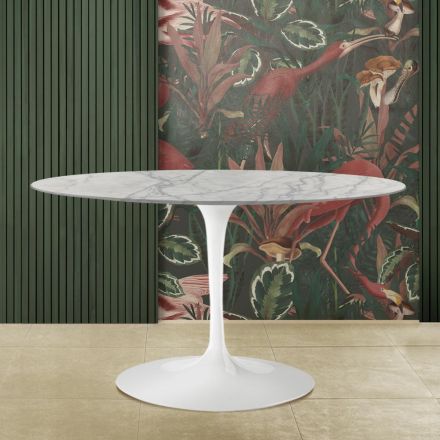 Tulip Saarinen H 73 ovale tafel in Carrara Statuarietto-marmer Made in Italy - Scarlet Viadurini