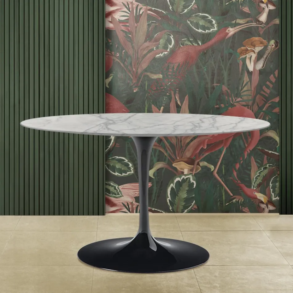 Tulip Tafel Saarinen H 73 Ovaal in Carrara Marmer Statuarietto Made in Italy - Scarlet Viadurini