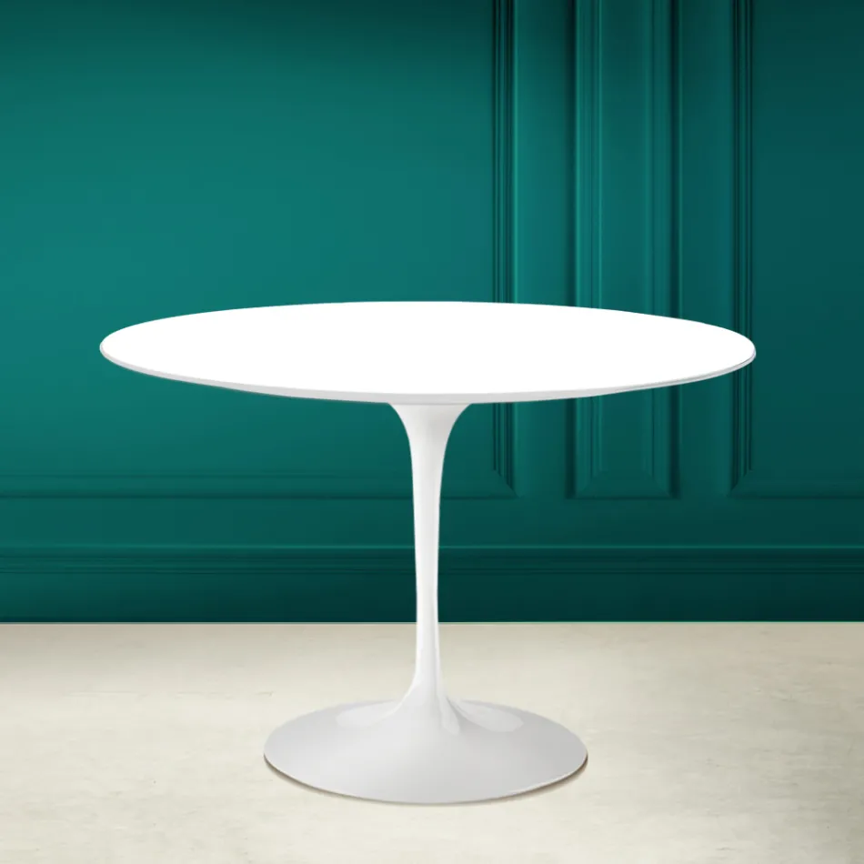 Tulp Tafel Saarinen H 73 Rond in Keramiek Absoluut Wit Made in Italy - Scarlet Viadurini