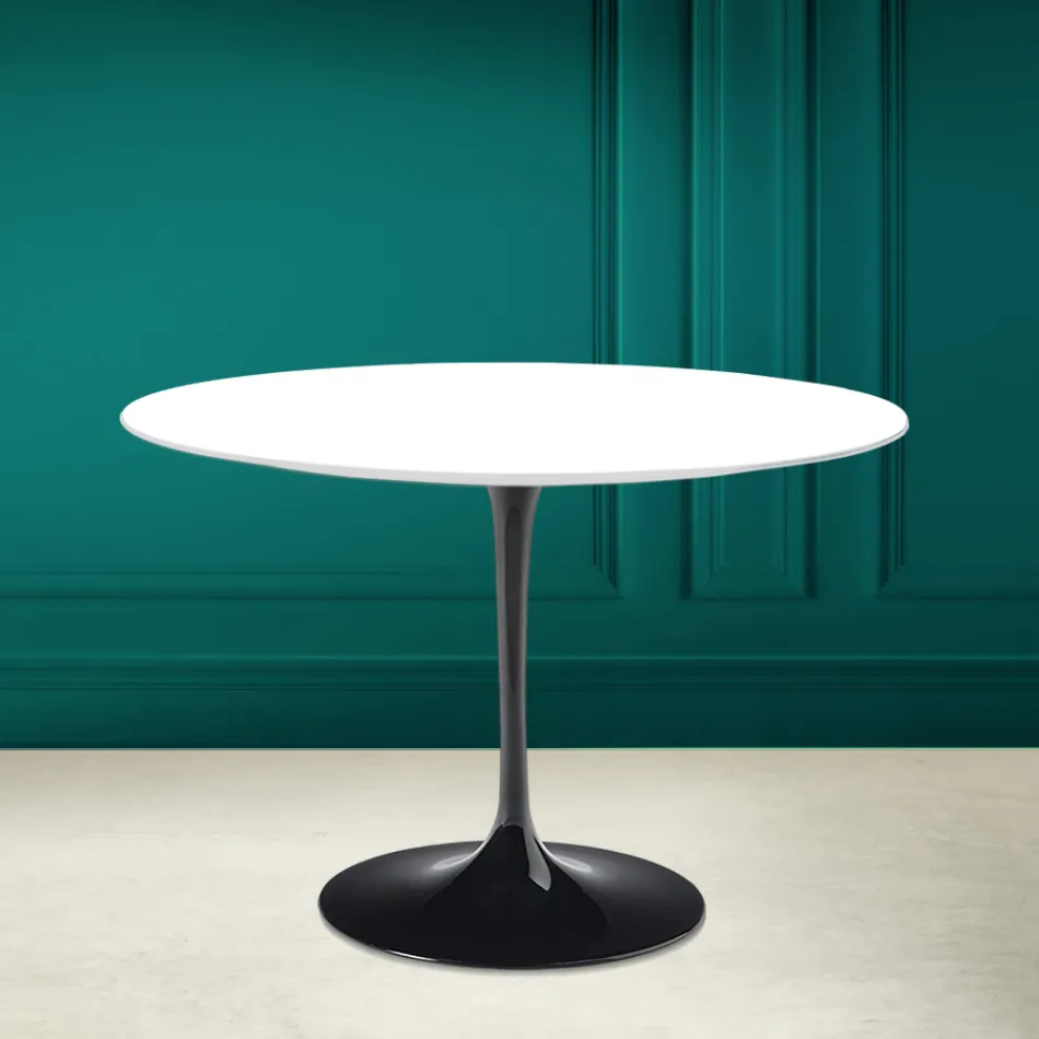 Tulp Tafel Saarinen H 73 Rond in Keramiek Absoluut Wit Made in Italy - Scarlet Viadurini