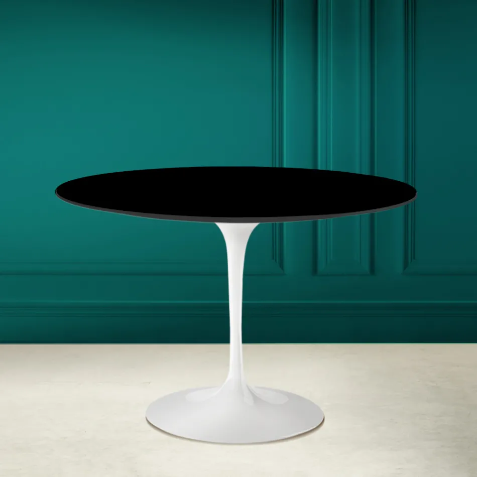 Tulp Tafel Saarinen H 73 Rond in Absoluut Zwart Keramiek Made in Italy - Scarlet Viadurini