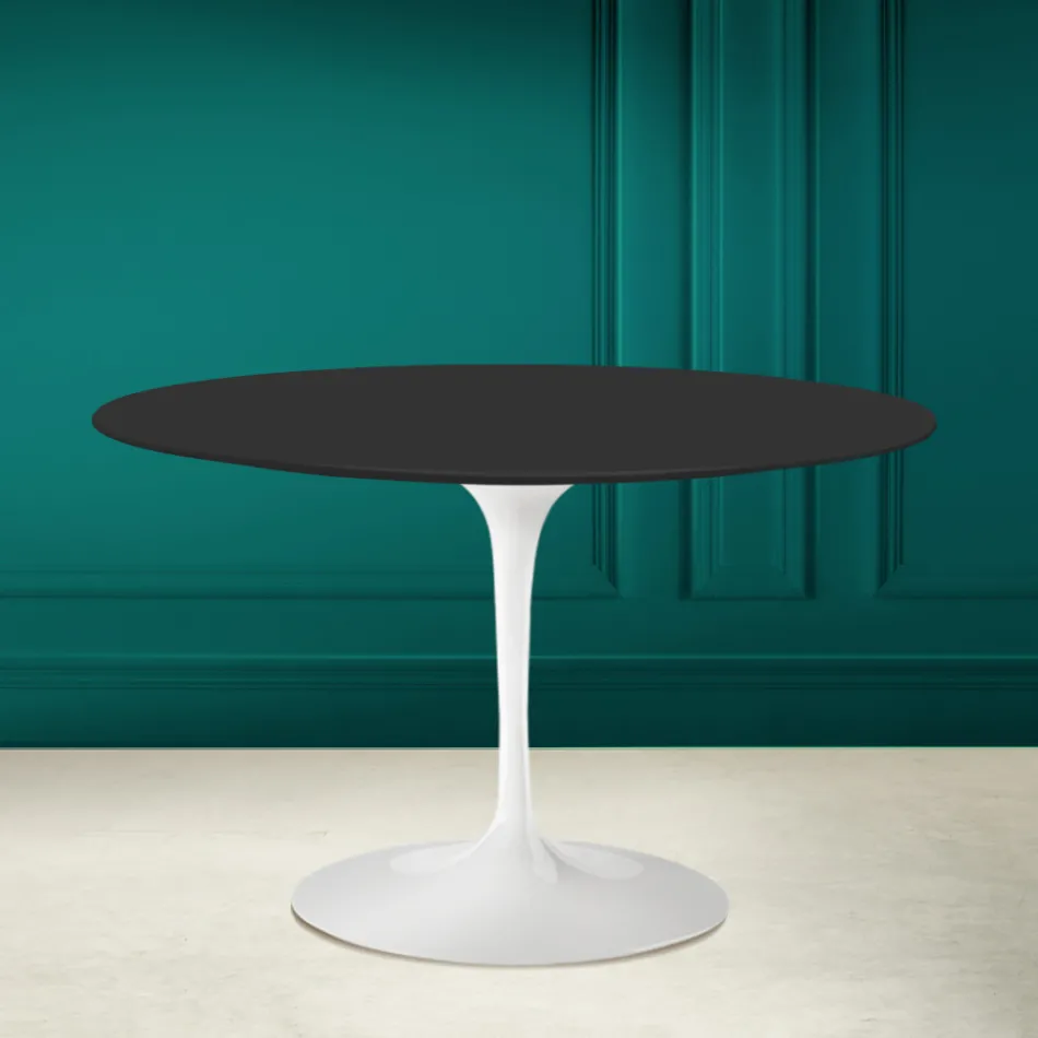 Tulp Tafel Saarinen H 73 Rond in Zwart Keramiek Zacht Made in Italy - Scarlet Viadurini