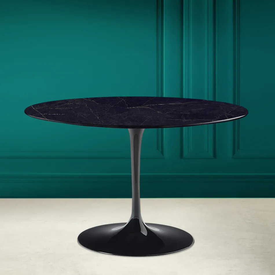 Tulp Tafel Saarinen H 73 Rond Keramiek Noir Laurent Made in Italy - Scharlaken Viadurini