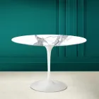 Tulp Tafel Saarinen H 73 Rond Keramisch Statuario Altissimo Made in Italy - Scharlaken Viadurini