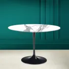 Tulp Tafel Saarinen H 73 Rond Keramisch Statuario Altissimo Made in Italy - Scharlaken Viadurini