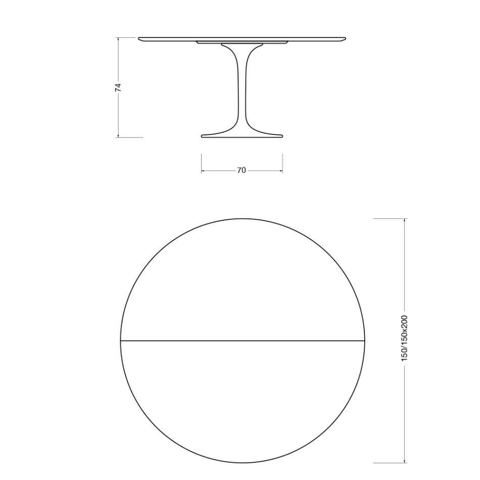 Saarinen Tulip tafel H 74 uitschuifbaar in zwart vloeibaar laminaat, gemaakt in Italië - Scarlet Viadurini