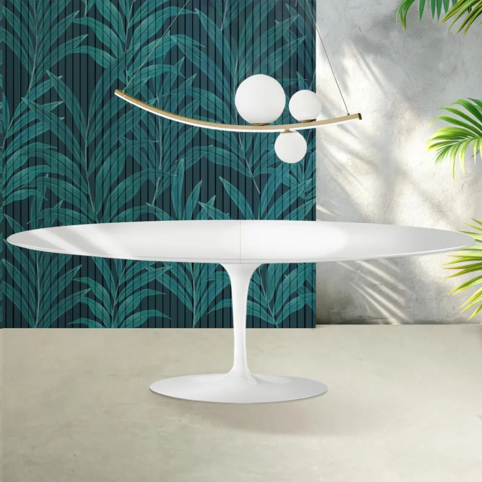 Saarinen Tulpentafel H 74 cm Uitschuifbaar in Florim Keramiek Glanzend Wit - Scharlakenrood Viadurini
