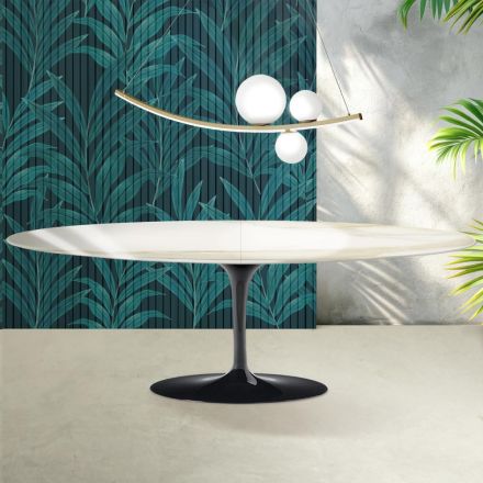 Saarinen Tulpentafel H 74 cm Uitschuifbaar in Florim Calacatta Goudglans Keramiek - Scharlakenrood Viadurini
