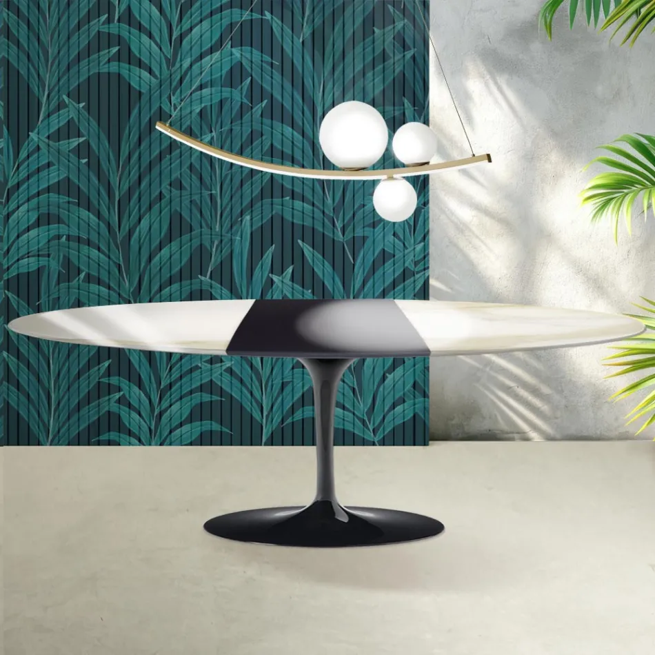 Saarinen Tulpentafel H 74 cm Uitschuifbaar in Florim Calacatta Goudglans Keramiek - Scharlakenrood Viadurini