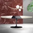 Saarinen Tulpentafel H 74 cm Uitschuifbaar in Florim Calacatta Goud Mat Keramiek - Scharlakenrood Viadurini