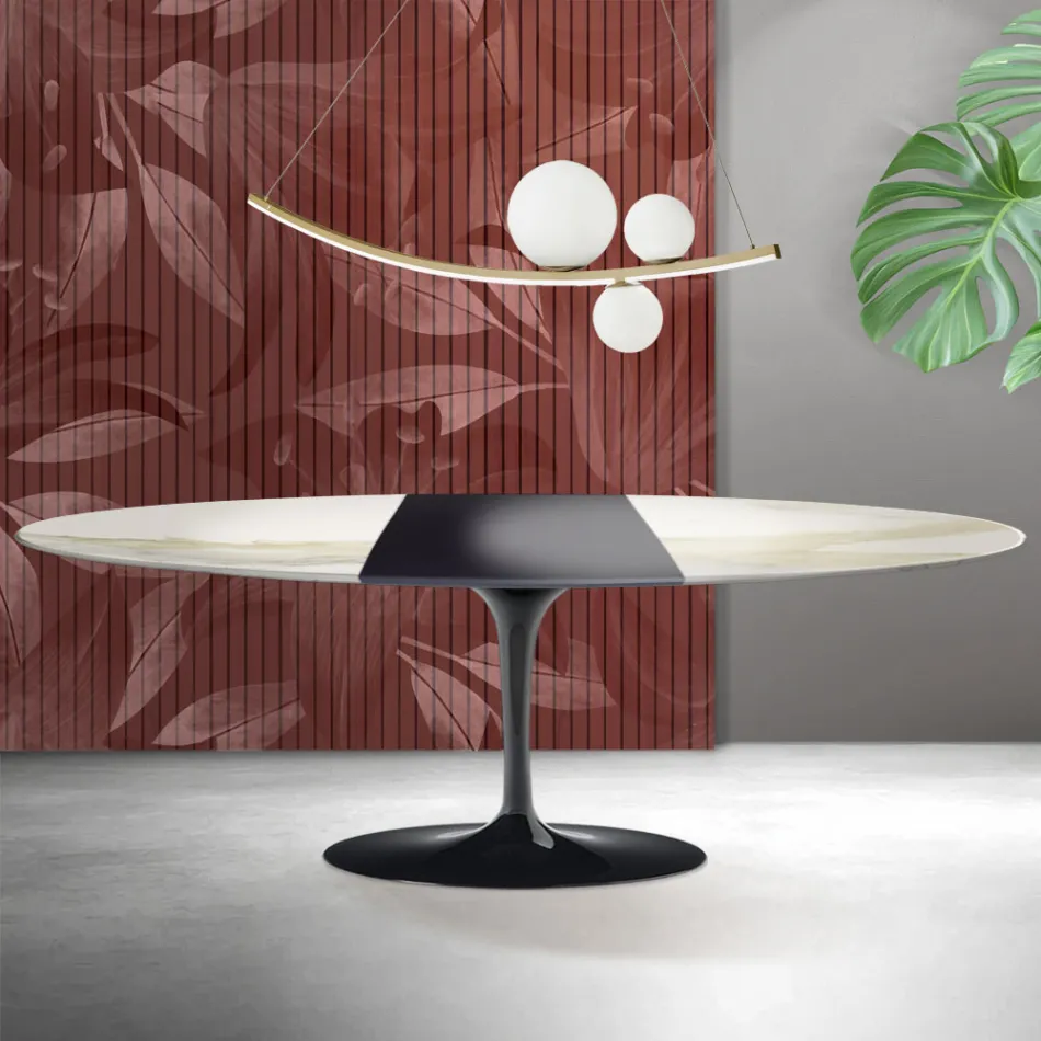 Saarinen Tulpentafel H 74 cm Uitschuifbaar in Florim Calacatta Goud Mat Keramiek - Scharlakenrood Viadurini