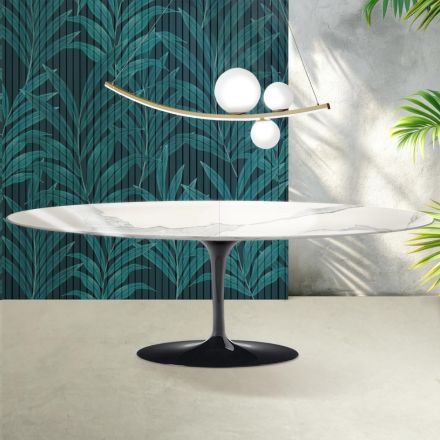Saarinen Tulpentafel H 74 cm Uitschuifbaar in Florim Statuario Glanzend Keramiek - Scharlakenrood Viadurini