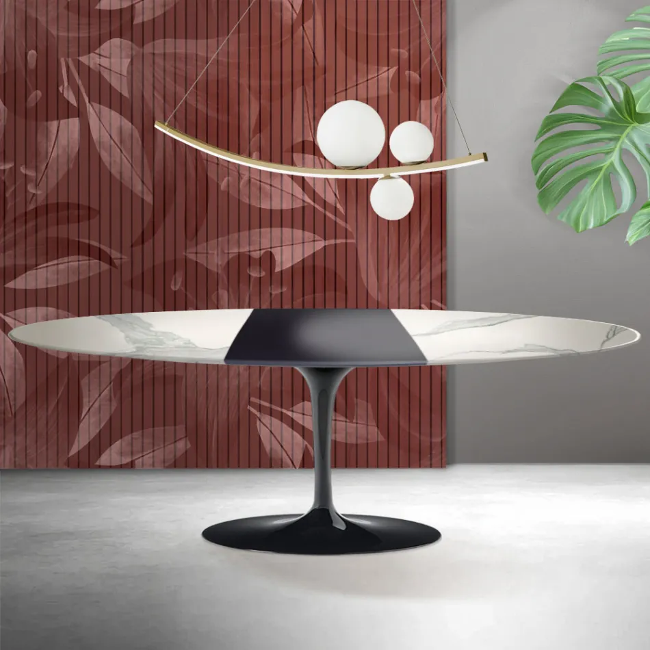 Saarinen Tulip bijzettafel H 74 cm uitschuifbaar in Florim Statuario mat keramiek - Scharlakenrood Viadurini