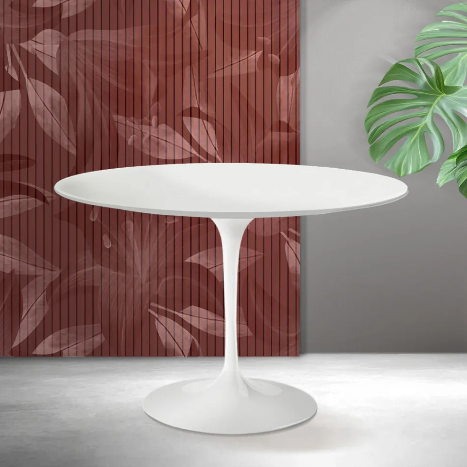 Saarinen Tulp Tafel H 74 cm in Mat Wit Florim Keramiek - Scharlakenrood Viadurini