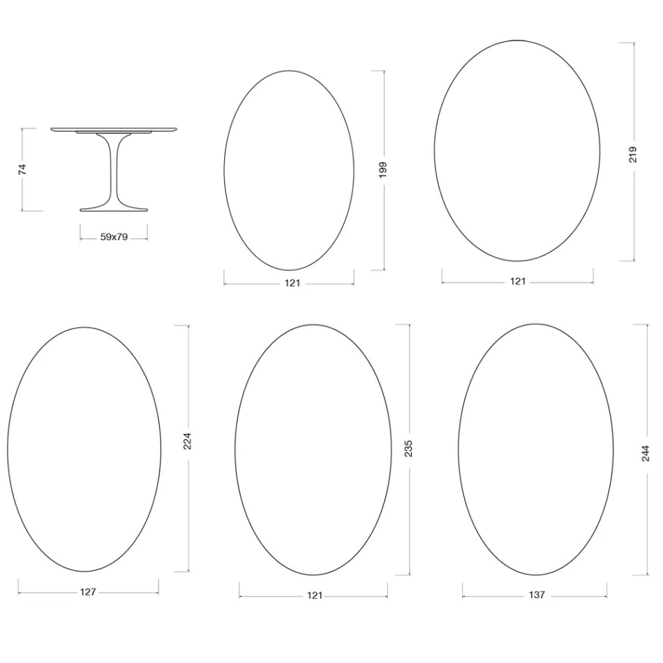 Saarinen Tulpentafel H 74 cm in wit Florim Keramiek - Scharlakenrood Viadurini