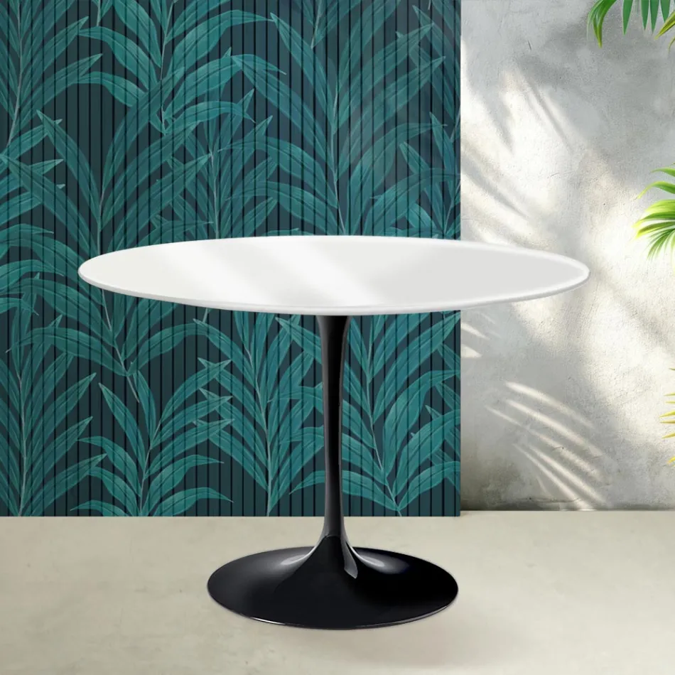 Saarinen Tulp Tafel H 74 cm in Glanzend Wit Florim Keramiek - Scharlakenrood Viadurini