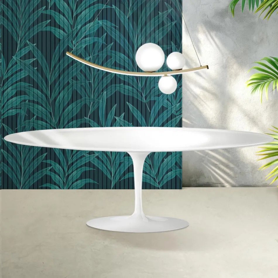 Saarinen Tulp Tafel H 74 cm in Glanzend Wit Florim Keramiek - Scharlakenrood Viadurini