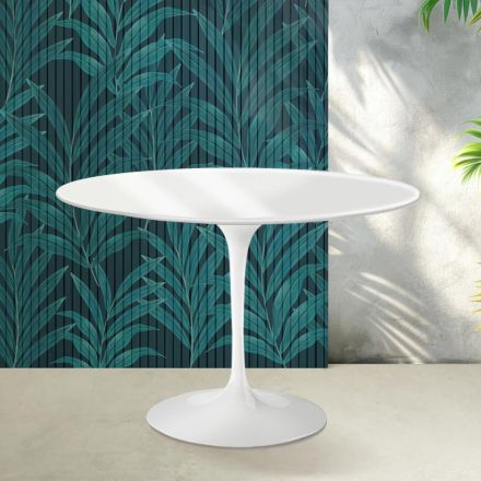 Saarinen Tulp Tafel H 74 cm in Glanzend Wit Florim Keramiek - Scharlakenrood Viadurini