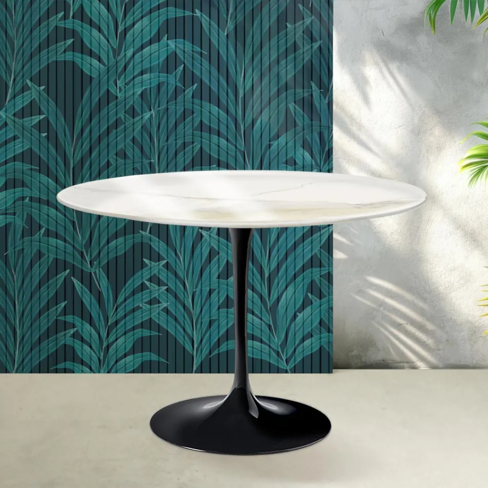 Saarinen Tulpentafel H 74 cm in Florim Calacatta Goudglans Keramiek - Scharlakenrood Viadurini