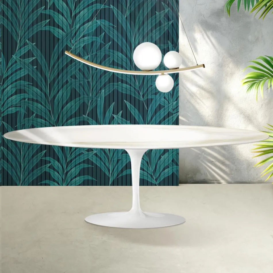 Saarinen Tulpentafel H 74 cm in Florim Calacatta Goudglans Keramiek - Scharlakenrood Viadurini