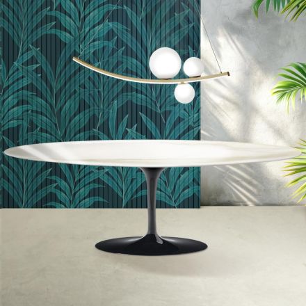 Saarinen Tulpentafel H 74 cm in Florim Calacatta Goudglans Keramiek - Scharlakenrood Viadurini