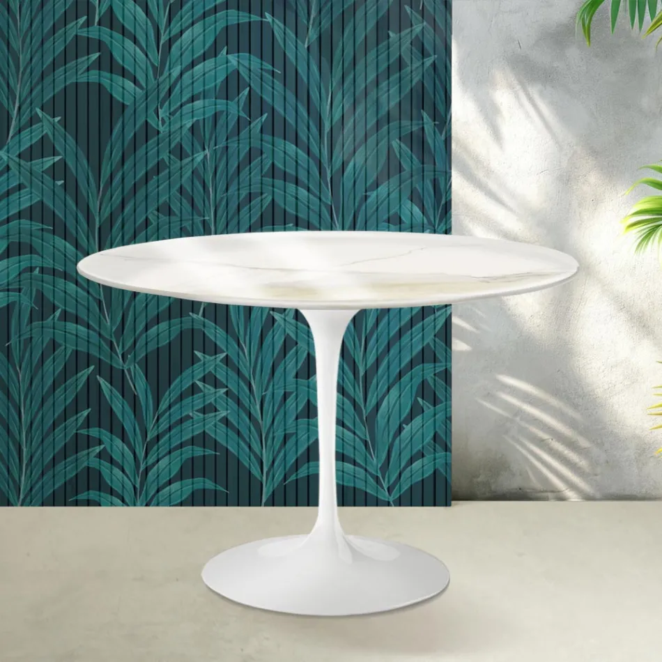 Saarinen Tulpentafel H 74 cm in Florim Calacatta Goudglans Keramiek - Scharlakenrood Viadurini