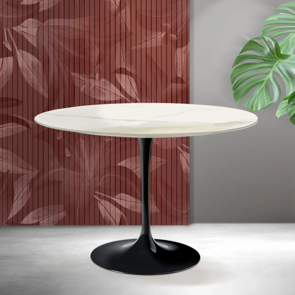 Saarinen Tulpentafel H 74 cm in Florim Calacatta Goud Mat Keramiek - Scharlakenrood Viadurini