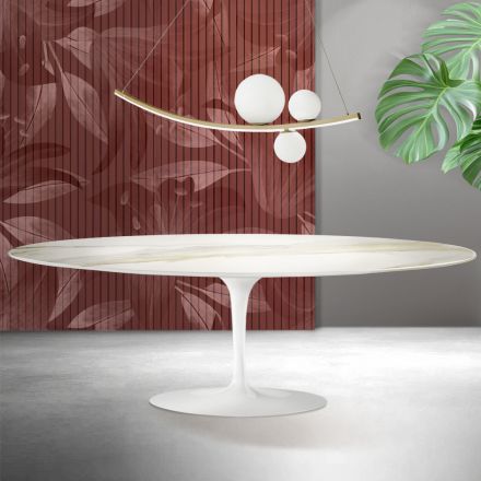 Saarinen Tulpentafel H 74 cm in Florim Calacatta Goud Mat Keramiek - Scharlakenrood Viadurini