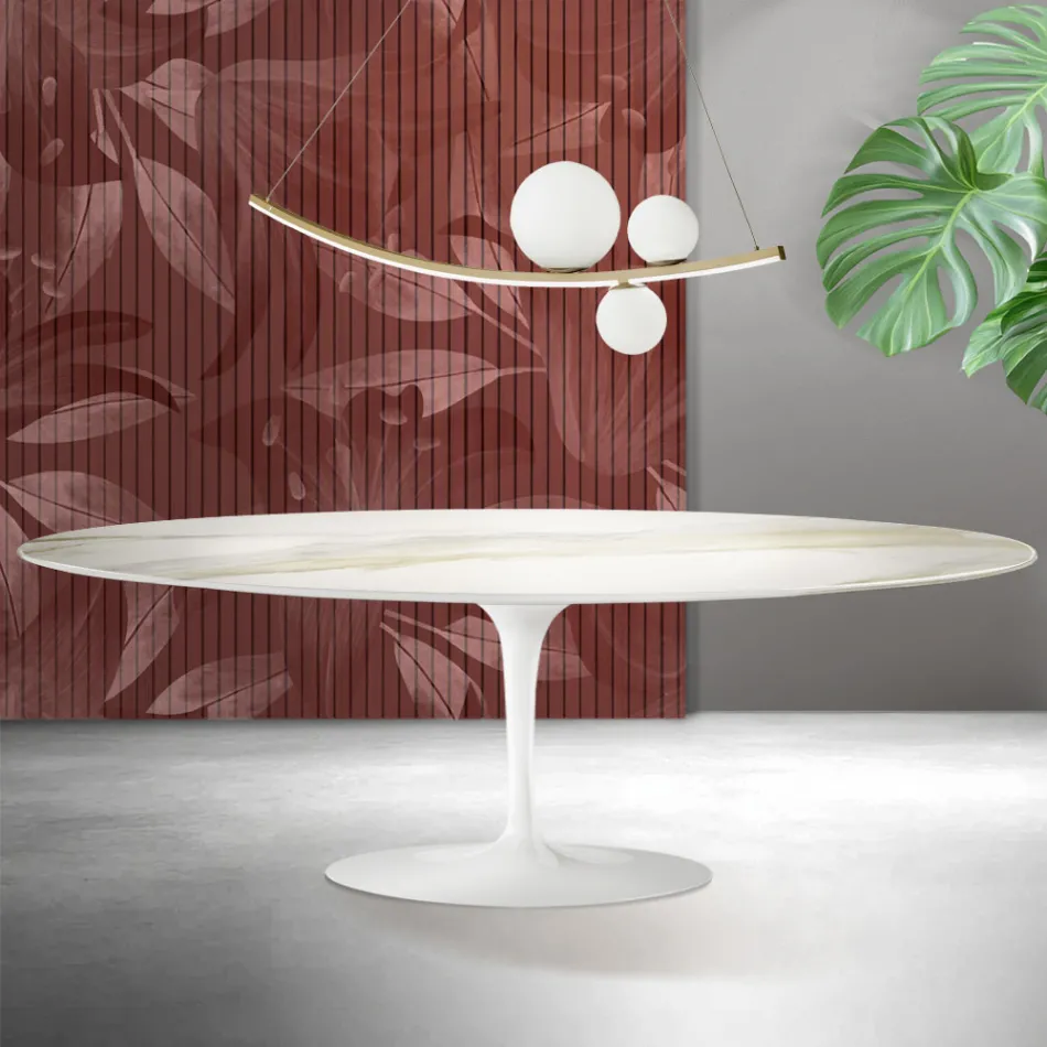 Saarinen Tulpentafel H 74 cm in Florim Calacatta Goud Mat Keramiek - Scharlakenrood Viadurini