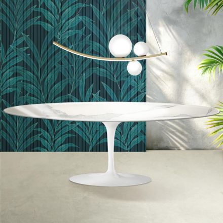 Tulip Saarinen tafel H 74 cm in Florim Statuario Lucido keramiek - Scarlet Viadurini